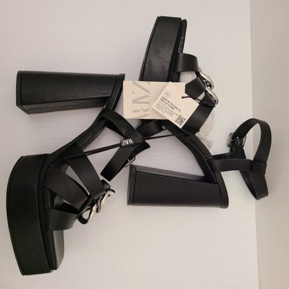ZARA STRAPPY PLATFORM HEEL SANDALS SIZE 9US Black | 3345/910 - Picture 11 of 14